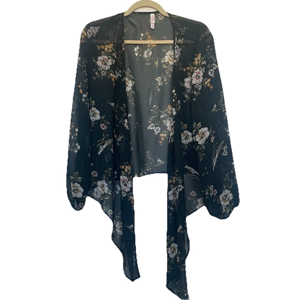 Xhilaration Woman Medium Green Floral Wrap Cardigan Lightweight Whimsigoth
